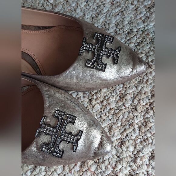 Tory Burch Metallic Leather Crystal Embellishments Ballet Flats size 9M - Picture 7 of 12